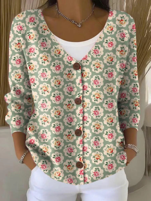 Button women's printed long-sleeved top m302156
