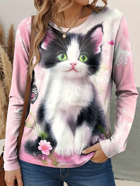 Crew neck temperament elegant style printing long-sleeved women's clothing m301661