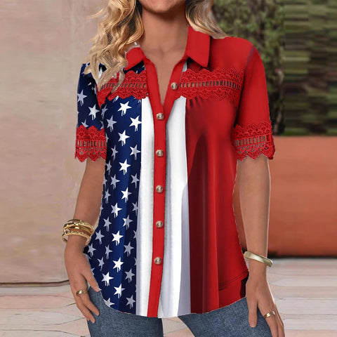 Casual shirt collar short sleeve regular cardigan digital print women's shirt m301418