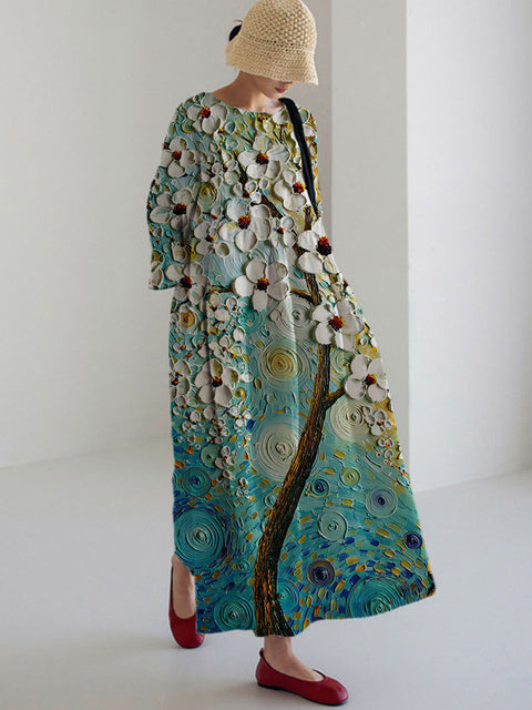 Loose Crew Neck Fashion Premium Long Sleeve Printed Dress m301044