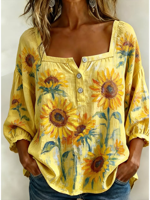 Women's square collar button-down shoulder seven-quarter sleeve medium sleeve T-shirt trend m302838