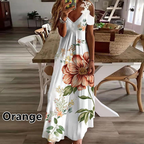 Summer new lace suspender v-neck fashion printed loose dress m301218