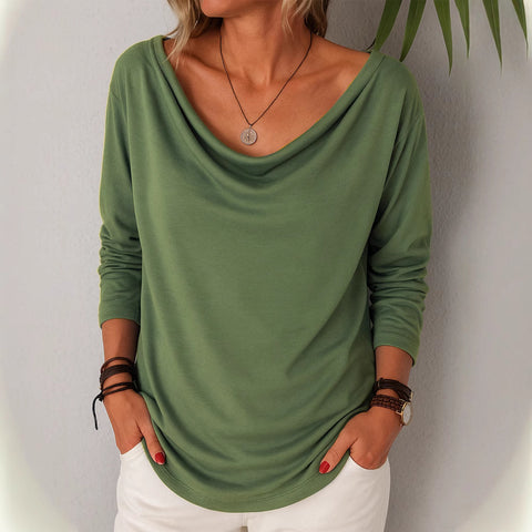 Women's casual loose fashion long-sleeved solid color stacked collar pullover t-shirt top m301755