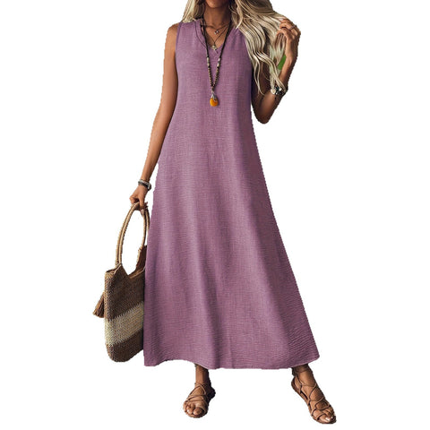 Sleeveless V-neck back zipper one-piece elegant long dress m302805