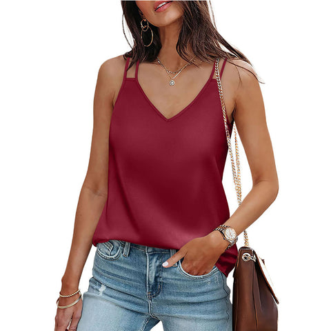 New solid color V-neck sling vest loose T-shirt top m300981