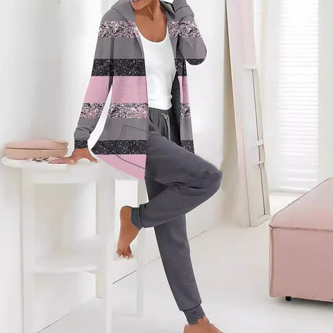 Hooded cardigan top trousers two-piece set m302266