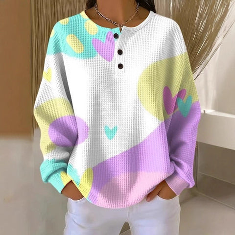 Long-sleeved sweater autumn and winter printing fashion personalized casual top button sweater women m302288