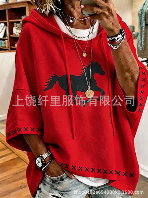 Casual hooded mid-sleeved women's fashion 3D printing casual foreign trade Amazon independent station women's sweater m303002