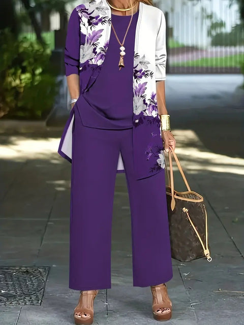 Pink three-piece casual suit women's cardigan wide-leg pants m302761