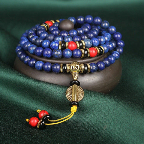 lapis lazuli 108 Buddha beads bracelet with red turquoise beads m3331230