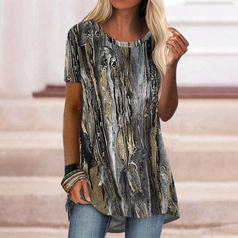 Popular round neck casual ethnic style retro printed short-sleeved T-shirt m301756