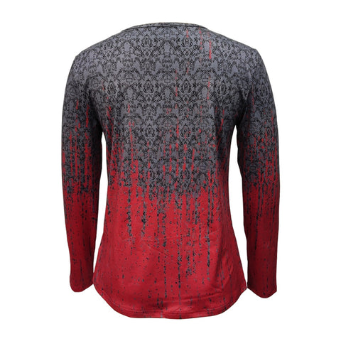 Fashion contrasting printed zipper neckline long-sleeved top m301613