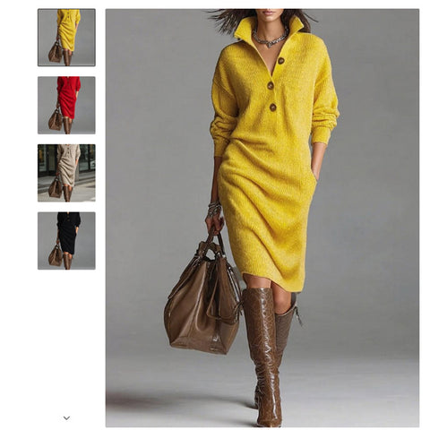 Autumn casual button lapel loose straight knitted medium and long sweater skirt m302183