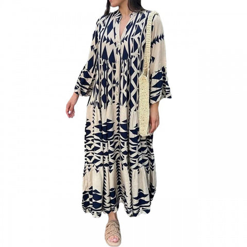 Autumn new pullover print bohemian dress women m301946