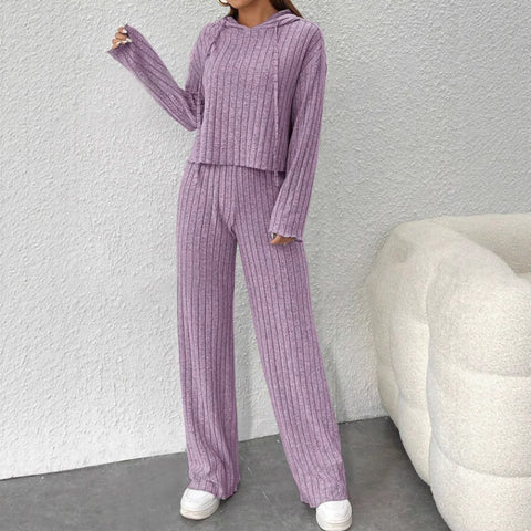 Casual knitted long-sleeved suit women's foreign trade hooded sweater loose trousers two-piece set m301892