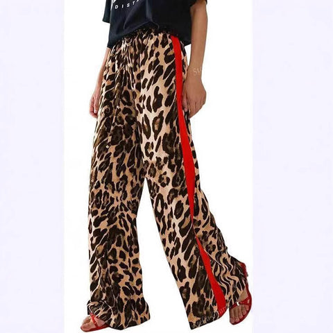 Leopard print splicing temperament loose wide-leg trousers m301903