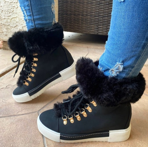 Short long fur leather boots m302293