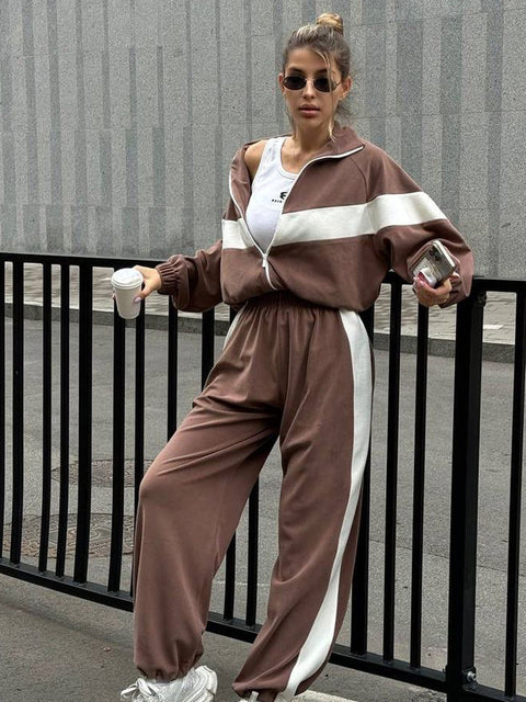 Casual sports suit Zipper cardigan trousers two-piece set Women's m301807
