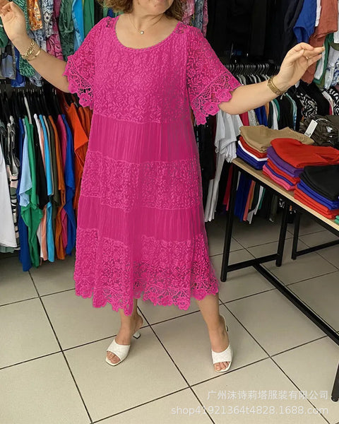 Crew neck short sleeve lace skirt women's m301624