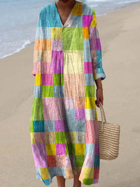 Ladies casual floral 3D printing sleeve dress m301071