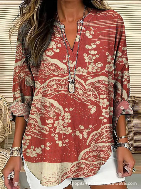 Summer women's long-sleeved 3D digital printing loose European size top m301362