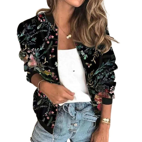 Autumn new European and American independent station women's casual printing zipper short jacket m301635