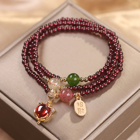 Garnet crystal bracelet, multi-circle ladies chalcedony strawberry crystal fox bracelet m3331245