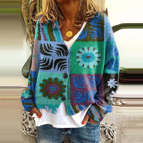 New Christmas abstract print casual cape jacket cardigan sweater m301665