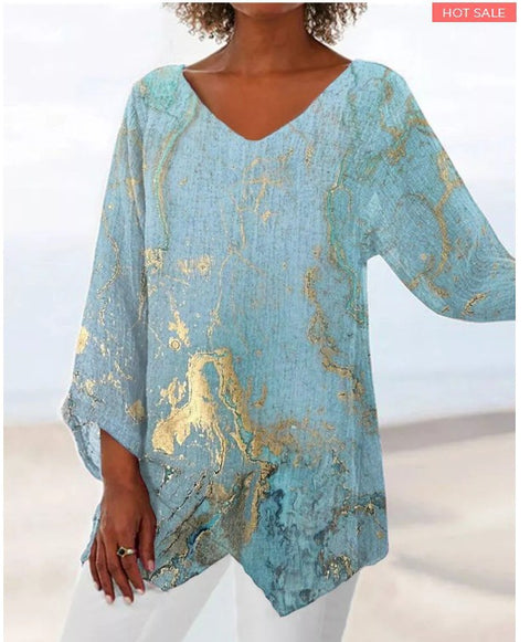 3D printing animal natural scenery V-neck nine-quarter sleeve loose T-shirt m301694