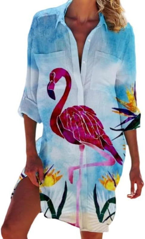 Bikini jacket shirt swimsuit cardigan women's printed resort beach shirt m301274
