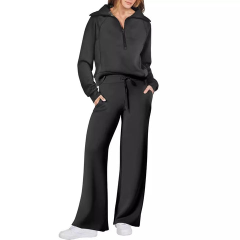 Casual sports suit zipper long-sleeved sweater wide-leg pants two-piece set m301808