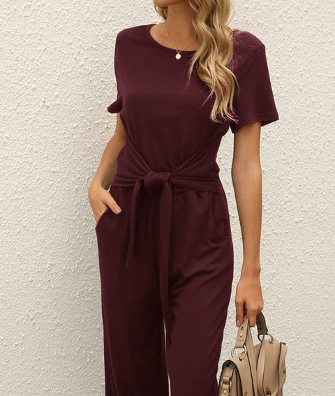 Strap waist solid color jumpsuit m301180