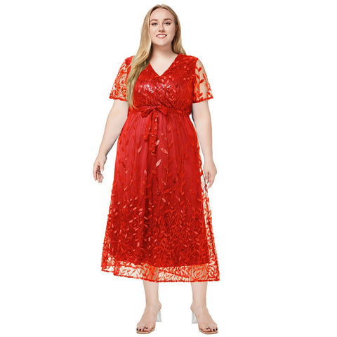 Women's summer new V-neck short-sleeved bead dress dress m301574