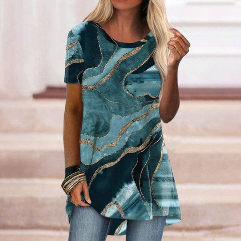 Popular round neck casual ethnic style retro printed short-sleeved T-shirt m301756