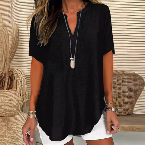 Women's Loose Casual V-Neck Short Sleeve Top m301220