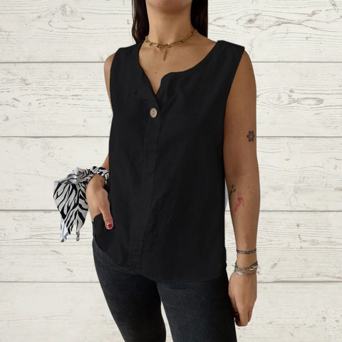 Loose vest shirt women's V-neck cotton and linen button-up top women's m301206