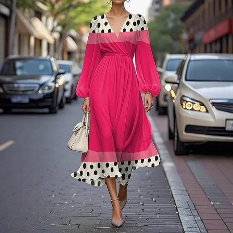 Floral series pattern 3D printing series casual women's V long dress m302129