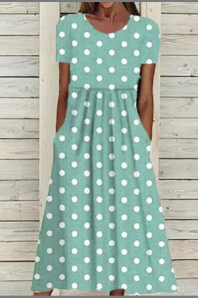 Up and down splicing pocket size printing big wide dress m301712