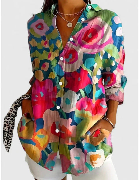Long Sleeve Shirt 3D Sequin Gradient Print Loose Casual Top m302406