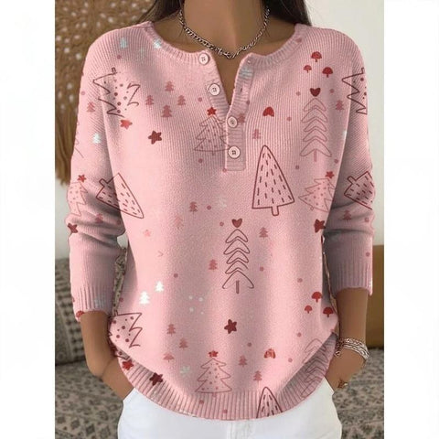 Vintage 3D digital printing four-button stand-up collar Polo sweater women m302158