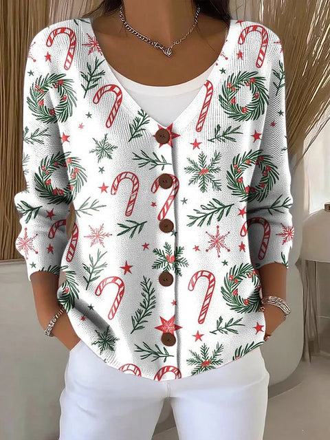 Button women's printed long-sleeved top m302156