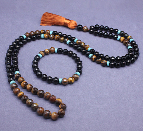 108 rosary beads natural agate tiger's eye stone fringed sweater chain m3331292