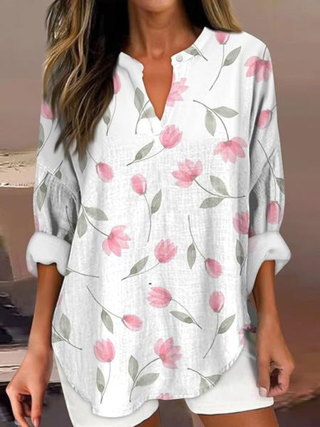 Floral 3D digital printing women's fashion crew neck loose shirt top m301357