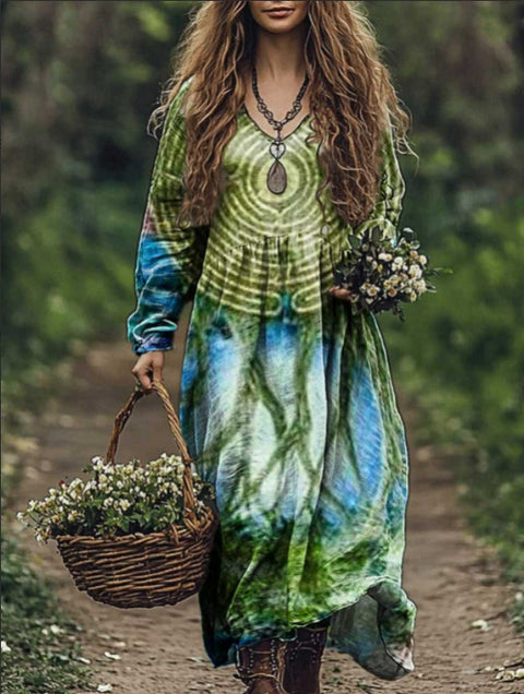 3D printed women's long-sleeved V-neck dress m300915