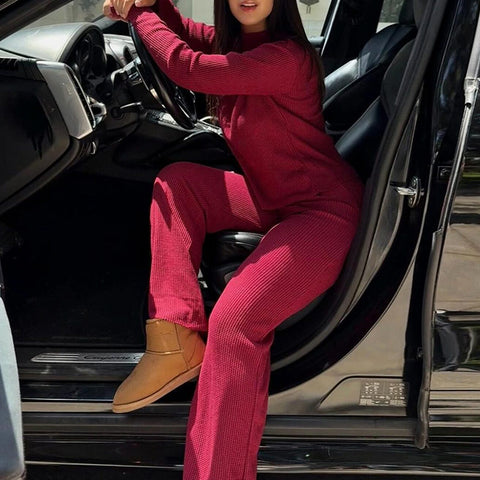 Homewear Women's Waffle Knitted Suit Daily Casual Commuter Two-piece Set m301779