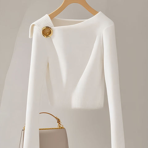 Autumn and winter chic white knitted bottoming sweater women's sweater design sense niche super good-looking long-sleeved top sleeveless m301754