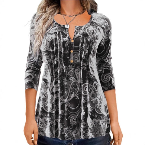 Spring new T-shirt still printed crew neck long-sleeved top women's m302284