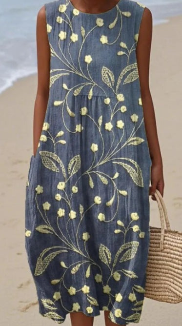 Sleeveless printed temperament long dress dress m301527