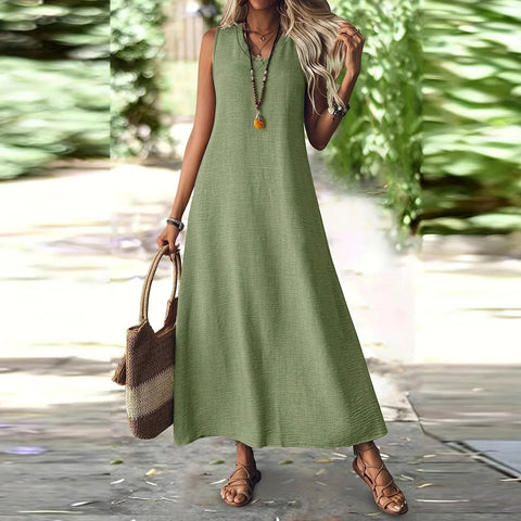Sleeveless V-neck back zipper one-piece elegant long dress m302805