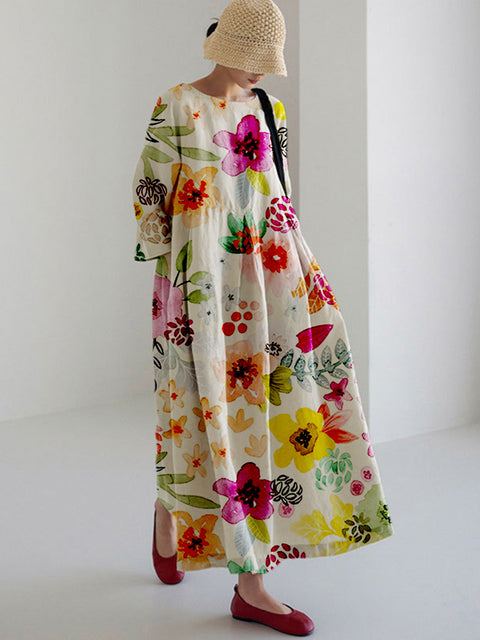 Loose crew neck fashion high-end long-sleeved printed dress m301054